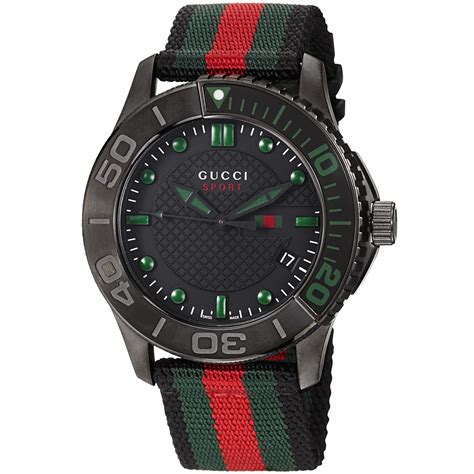 gucci mens watch black face|Gucci watch black leather strap.